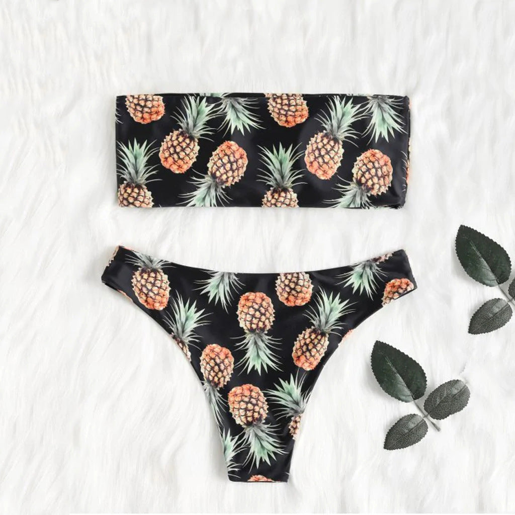 Damen Bandeau Bikini | Ananas Print Sexy Swimwear