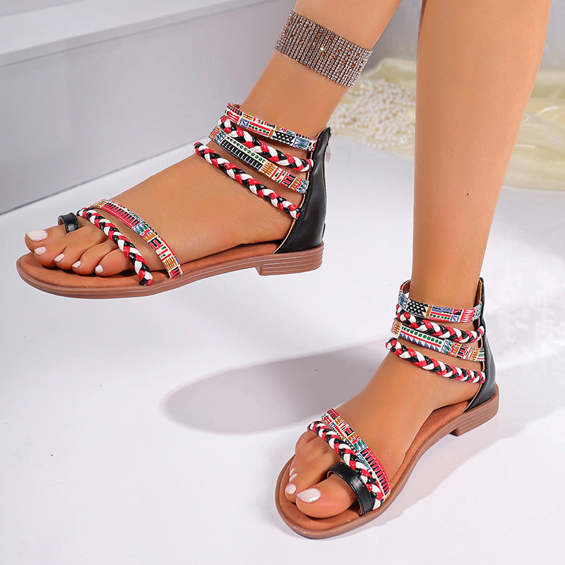 Women's Boho Sandals Ethnic Flat Colorful Summer Beach Shoes | Style