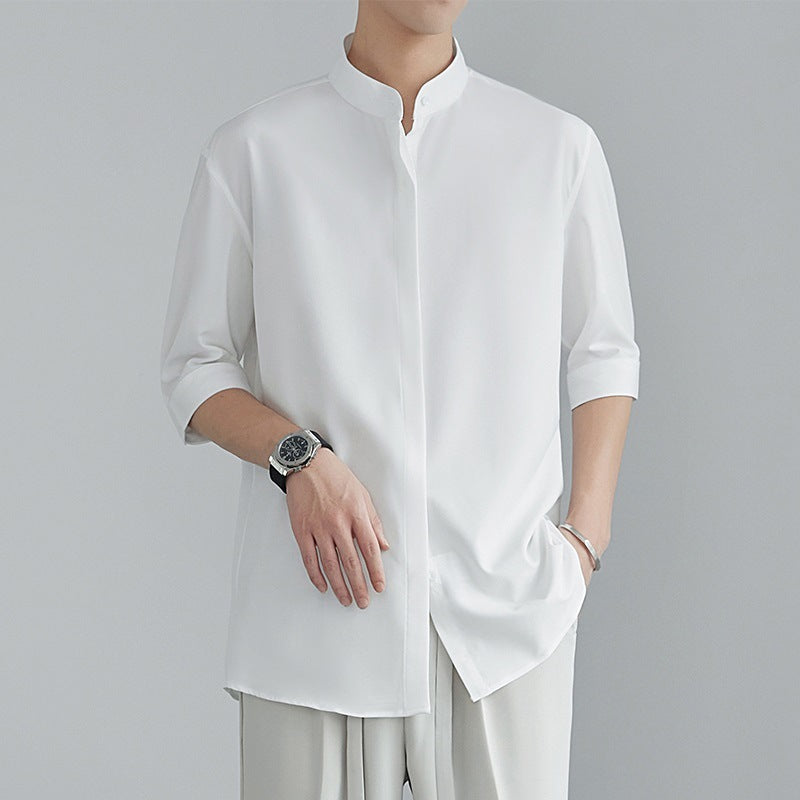 Men's Stand-Up Collar Shirt | Short Sleeve Summer Shirt Modern Elegant