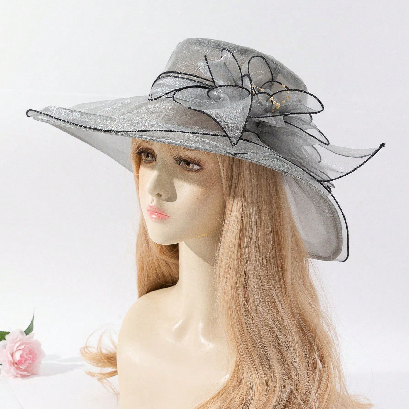 Elegant Chiffon Bucket Hat with Flowers – Lightweight Sun Protection Hat