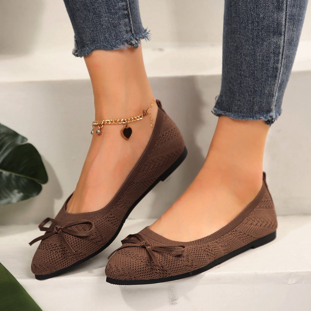 Women's knitted loafer elegant | pointed flats with bow