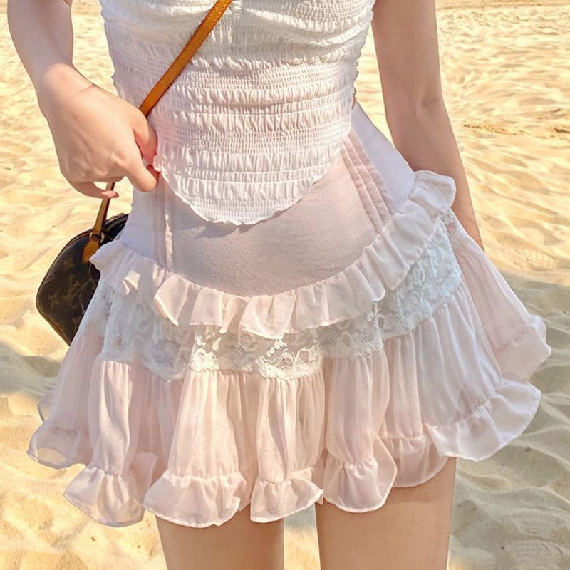 Lolita Spitzenrock Damen | High Waist Chiffon Rüschenrock