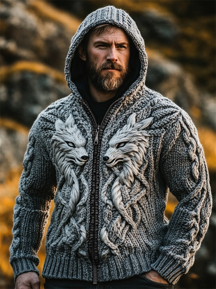 Men's Chunky Knit Hoodie – Long Sleeve Warm Pullover with Hood