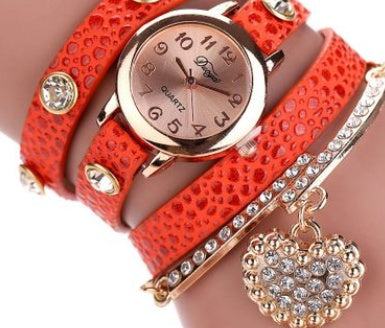 Branded watch with lychee diamond pendant and PU strap