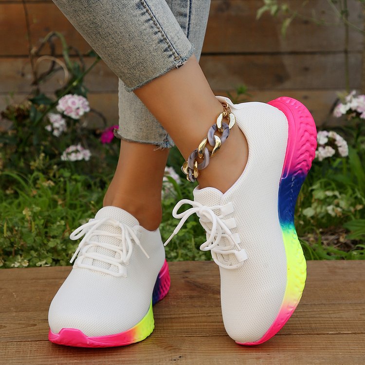 Damen Mesh Sneaker Rainbow Sohle – Lauf Freizeit Schuhe
