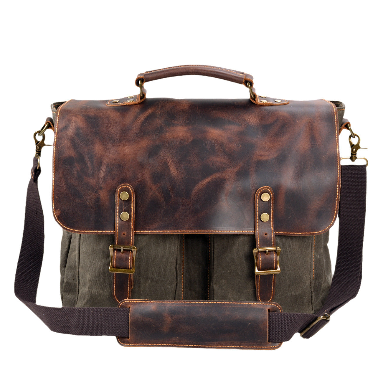 Men's Canvas Leather Briefcase Waterproof – Vintage Business Bag