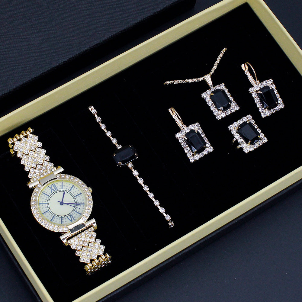 Luxury Women's Watch & Jewelry Set with Roman Design – Rhinestone Watch & Bracelet