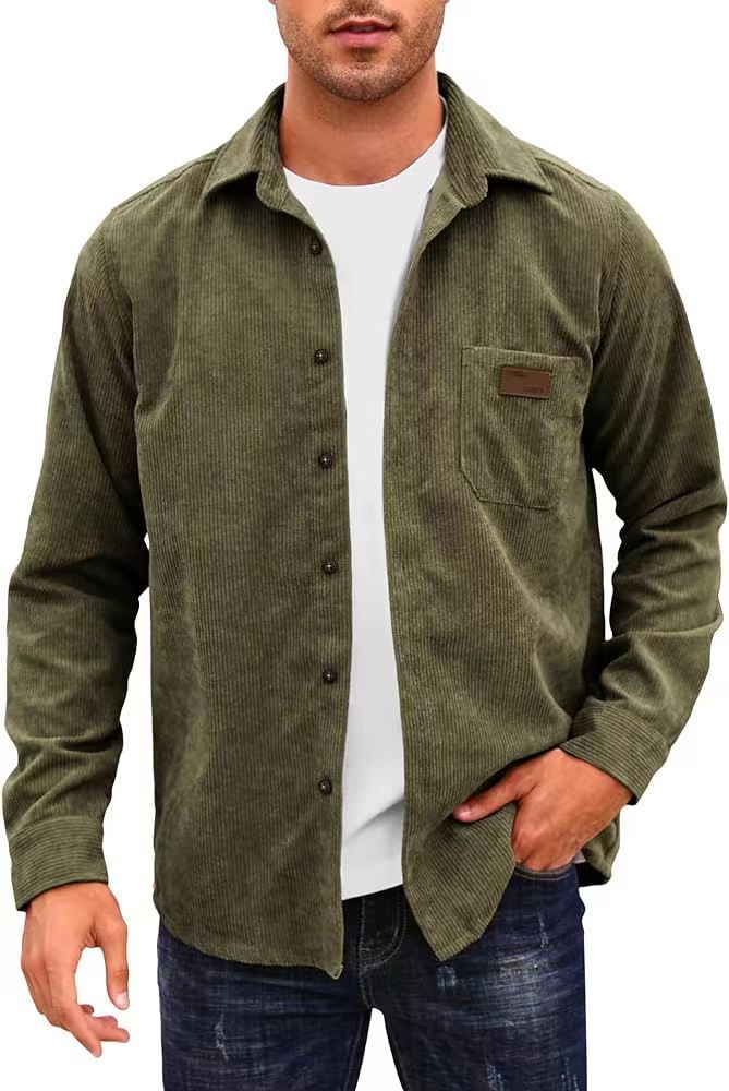 Men's Corduroy Cardigan with Lapels – Casual Long Sleeve Cardigan