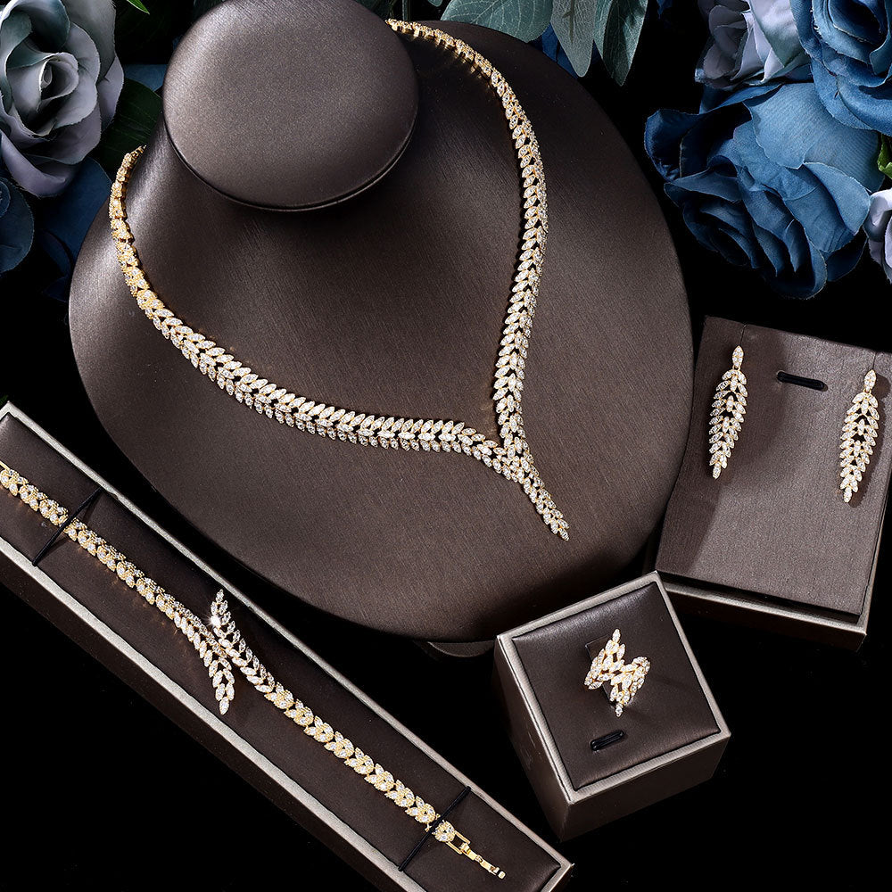 Luxury 3A Zirconia Jewelry Set – 4-Piece with Necklace, Earrings, Bracelet & Ring for Wedding