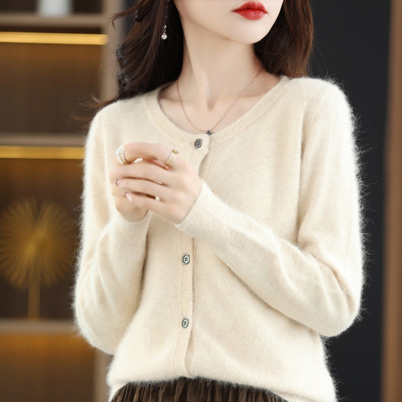 Short Knitted Sweater with Buttons – Loose Women's Cropped Pullover