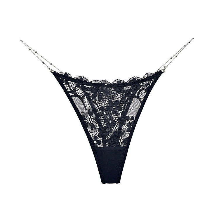 Women's Thong with Metal Chain & Lace - Sheer, Sexy & Trendy