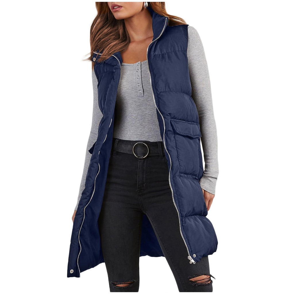 Women's Hooded Vest Mid-Length – Polyester, Warm & Casual Style