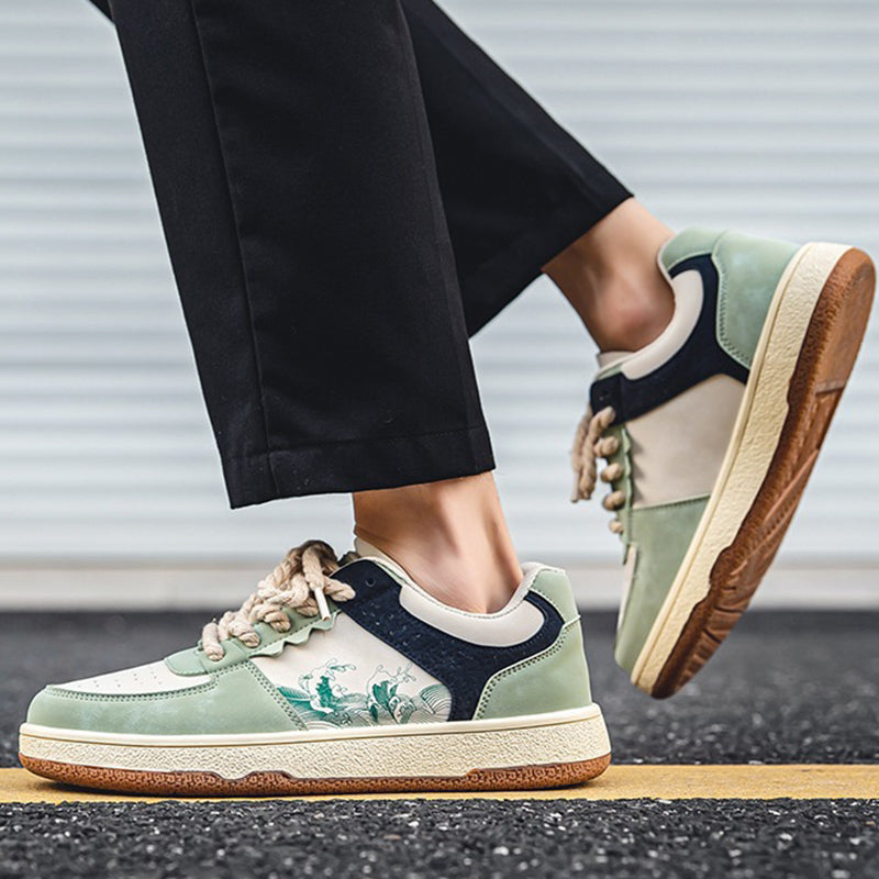 Herren Plateau Sneaker Schnürschuhe Weich Atmungsaktiv Freizeit