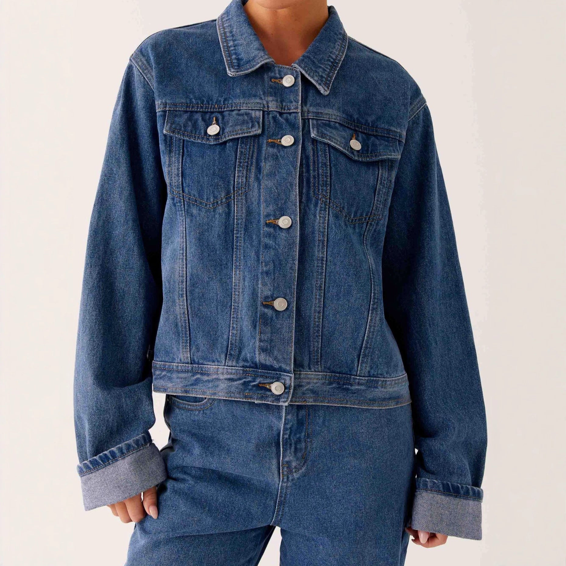 Women's Denim Jacket | Casual Denim Jacket with Turn-Down Collar