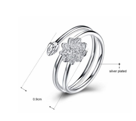 Lotus ring, silver ring, women's ring, Japan and South Korea