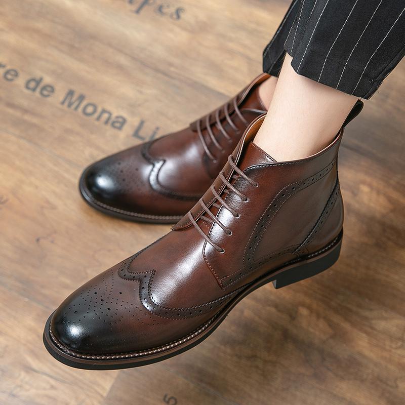 Men's Brown Winter Boots with Rubber Sole – Warm Outdoor Ankle Boots