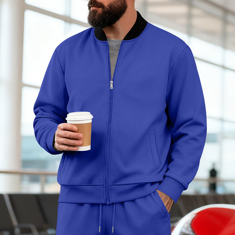 Men's Sport Casual Jacket with Stand-up Collar – Full-Zip Long Sleeve Jacket