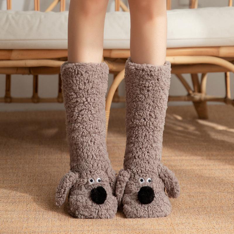 Damen Kuschelsocken Hund Motiv – Warme Rutschfeste Plüschsocken