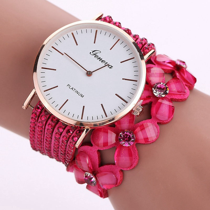 Women's Floral Quartz Watch | Elegant Rhinestone Fashion Wristwatch