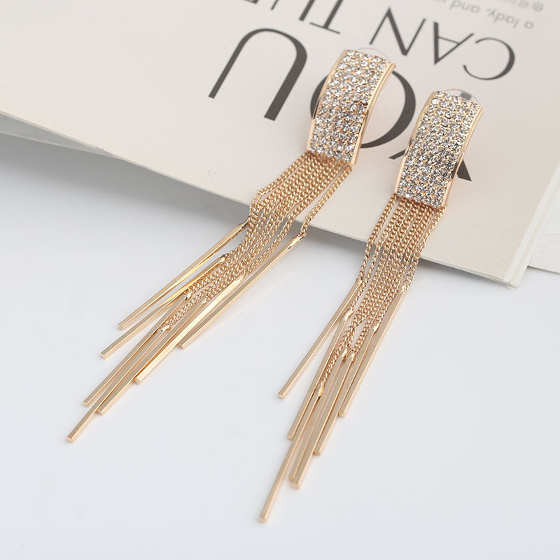 Long Crystal Tassel Earrings – Glamorous Dangle Earrings for Women