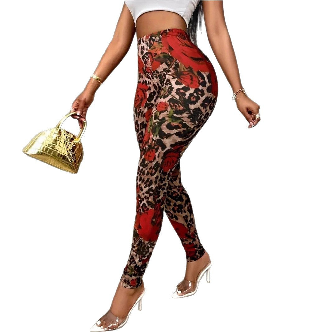 Damen Blumenprint Leggings mit Stretchbund – Komfort Freizeit Hose