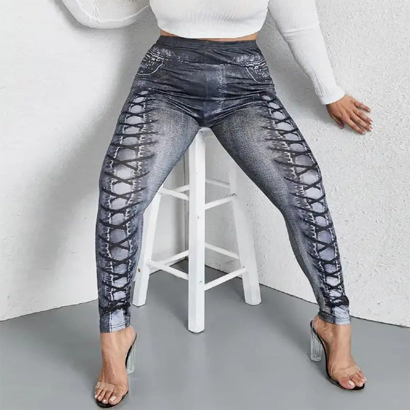 Women's Plus Size Jeggings Denim Look – Comfort Leggings Casual