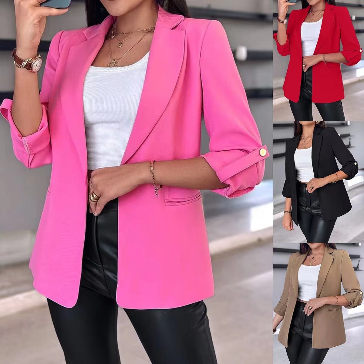 Damen Casual Blazer mit Gekrempelten Ärmeln – Lässig & Vielseitig