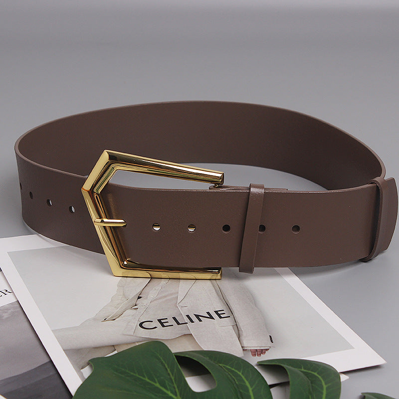 Women's Wide Belt Cowhide Elegant | Large Buckle Luxury Style