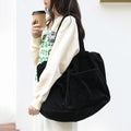 Women's Corduroy Shoulder Bag with Drawstring & Compartments