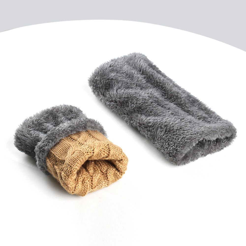 Women's Winter Knitted Fingerless Gloves – Plush Fleece Warm