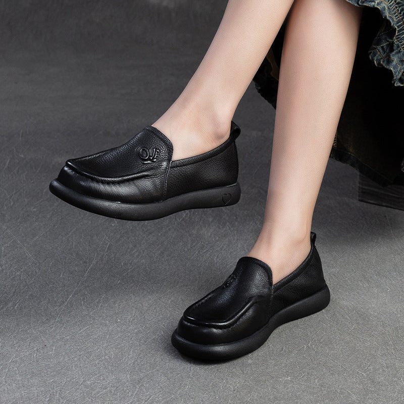 Damen Leder Loafer Retro | Komfort Slip-On Frühling Schuhe