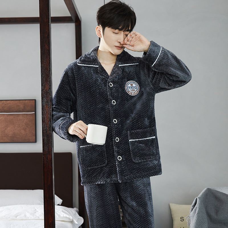 Herren Flanell Pyjama | Winter Schlafanzug Warm | Cardigan