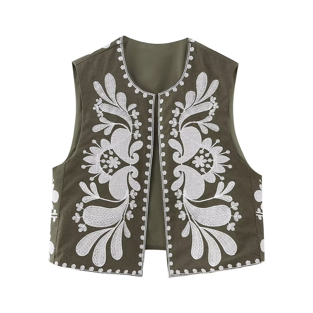 Damen Stickerei Weste Elegant | Ärmelloses Vintage Boho Top