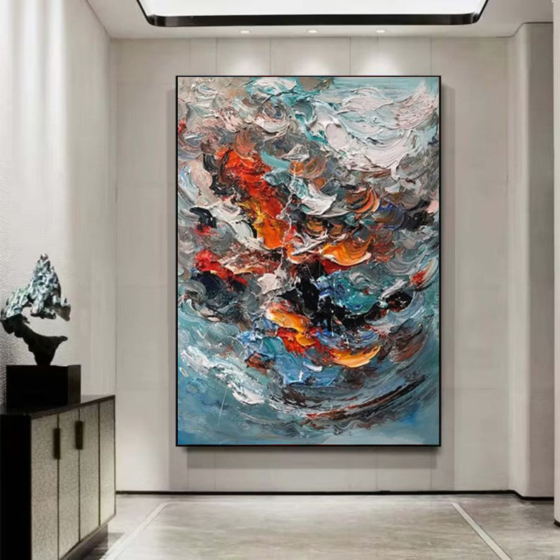 Large 3D Oil Painting | Colorful Abstract Canvas Scandinavian Wall Art