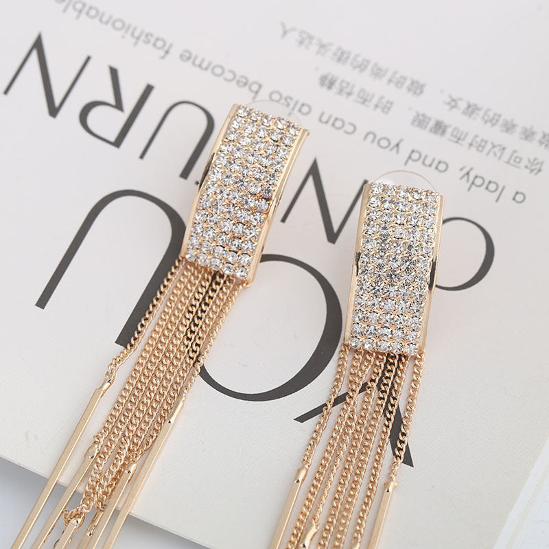 Long Crystal Tassel Earrings – Glamorous Dangle Earrings for Women