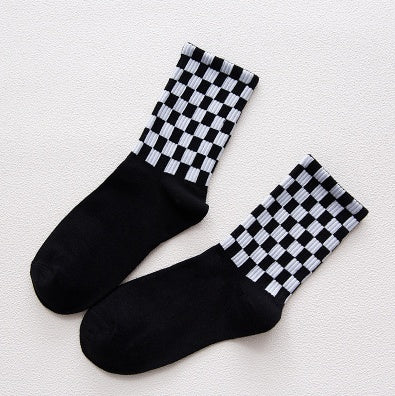 Men's Cotton Socks Houndstooth | Classic Plaid Black White