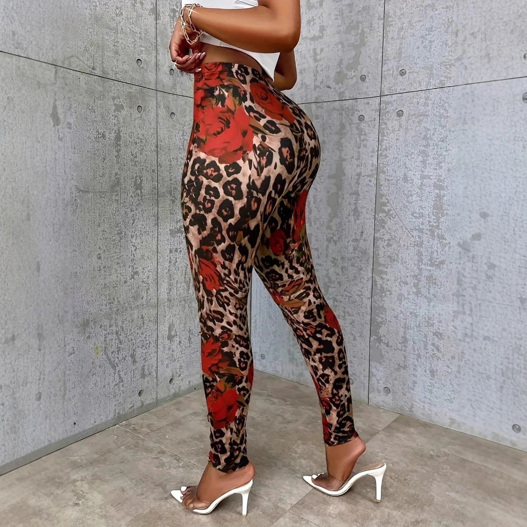 Damen Blumenprint Leggings mit Stretchbund – Komfort Freizeit Hose