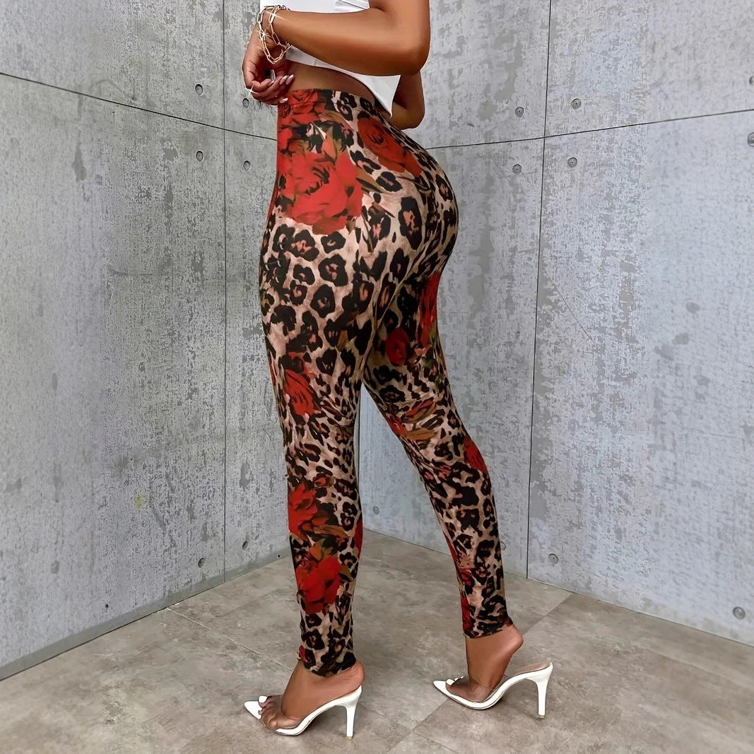 Damen Blumenprint Leggings mit Stretchbund – Komfort Freizeit Hose