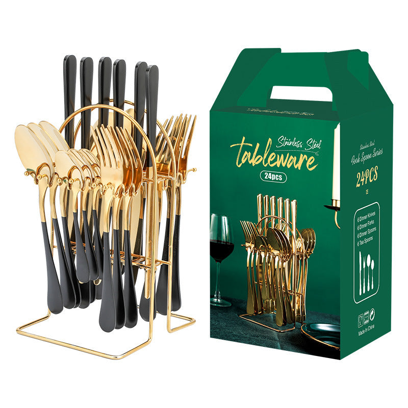 Gold Besteckset Edelstahl | Luxus Tafelbesteck mit Ständer