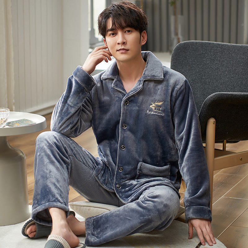 Men's Flannel Pajamas Winter | Warm Plaid Sleepwear Set Homewear