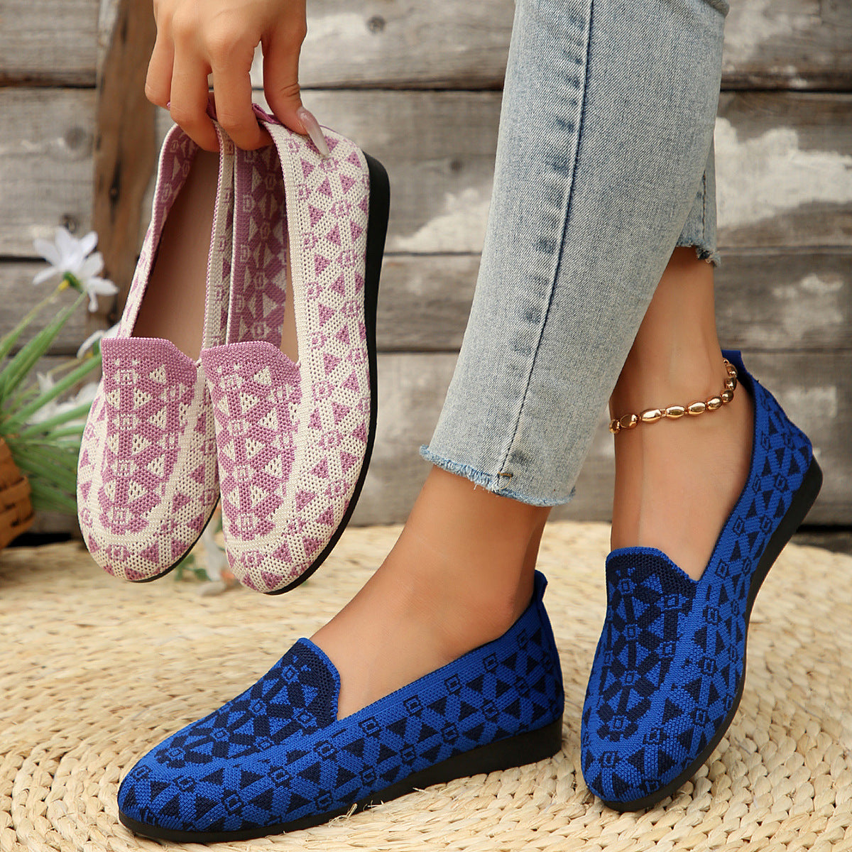 Women's Knitted Loafer Print | Breathable Comfortable Flats