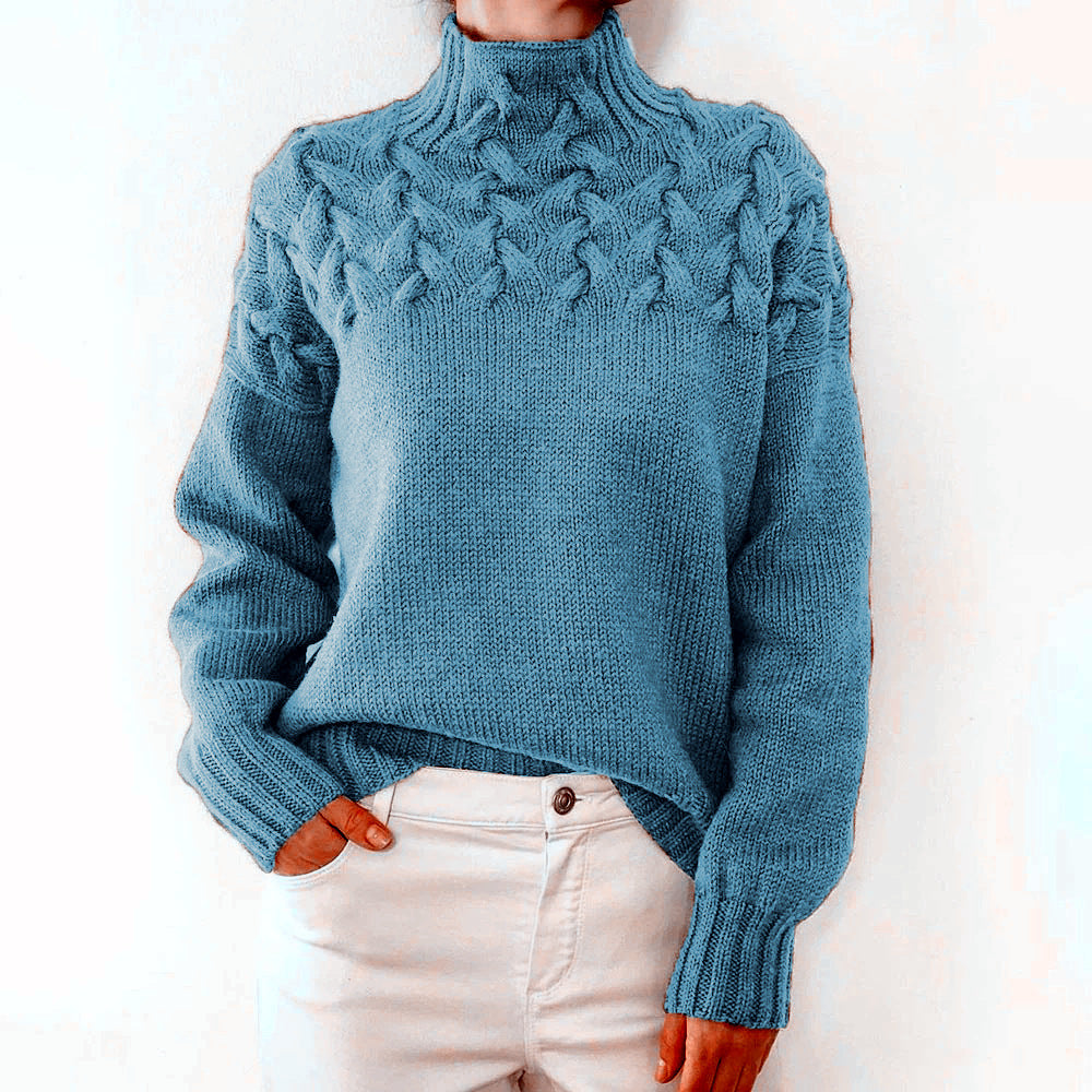 Cable Knit Turtleneck Sweater – Elegant Women's Long-Sleeve Knit Sweater