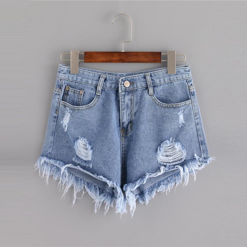 Women's Distressed Denim Shorts | Trendy Fringed Hotpants