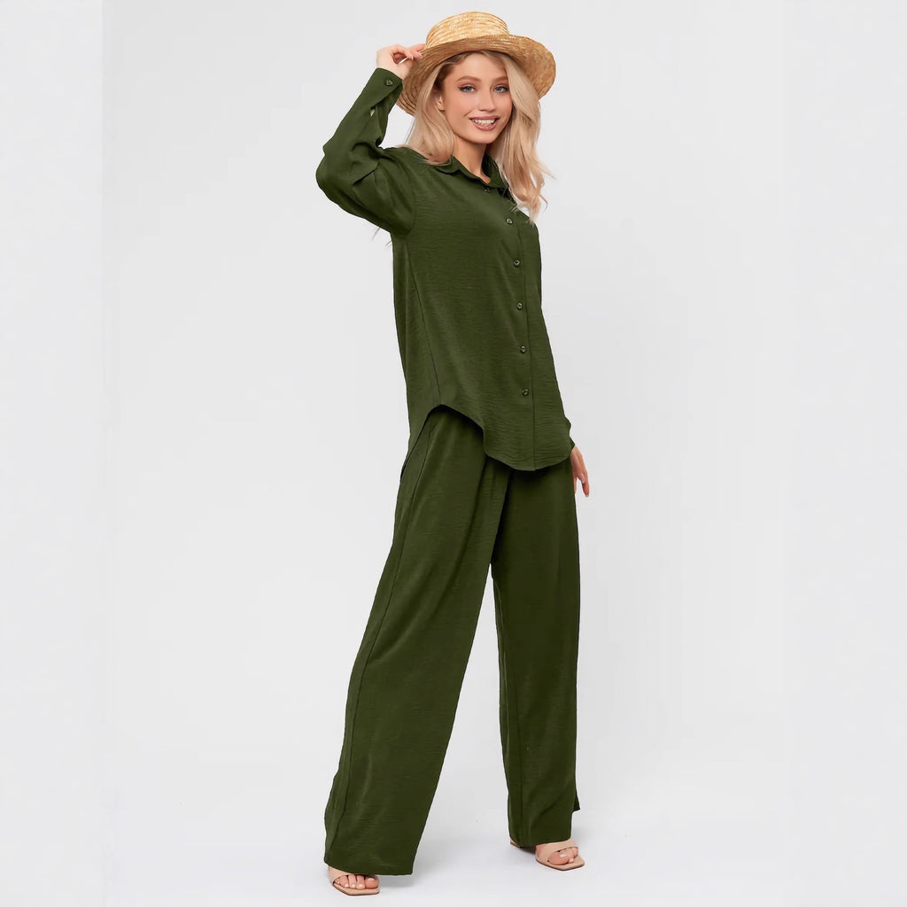 Women's French Chic Loungewear Set - Loose Shirt & Pants Two-Piece