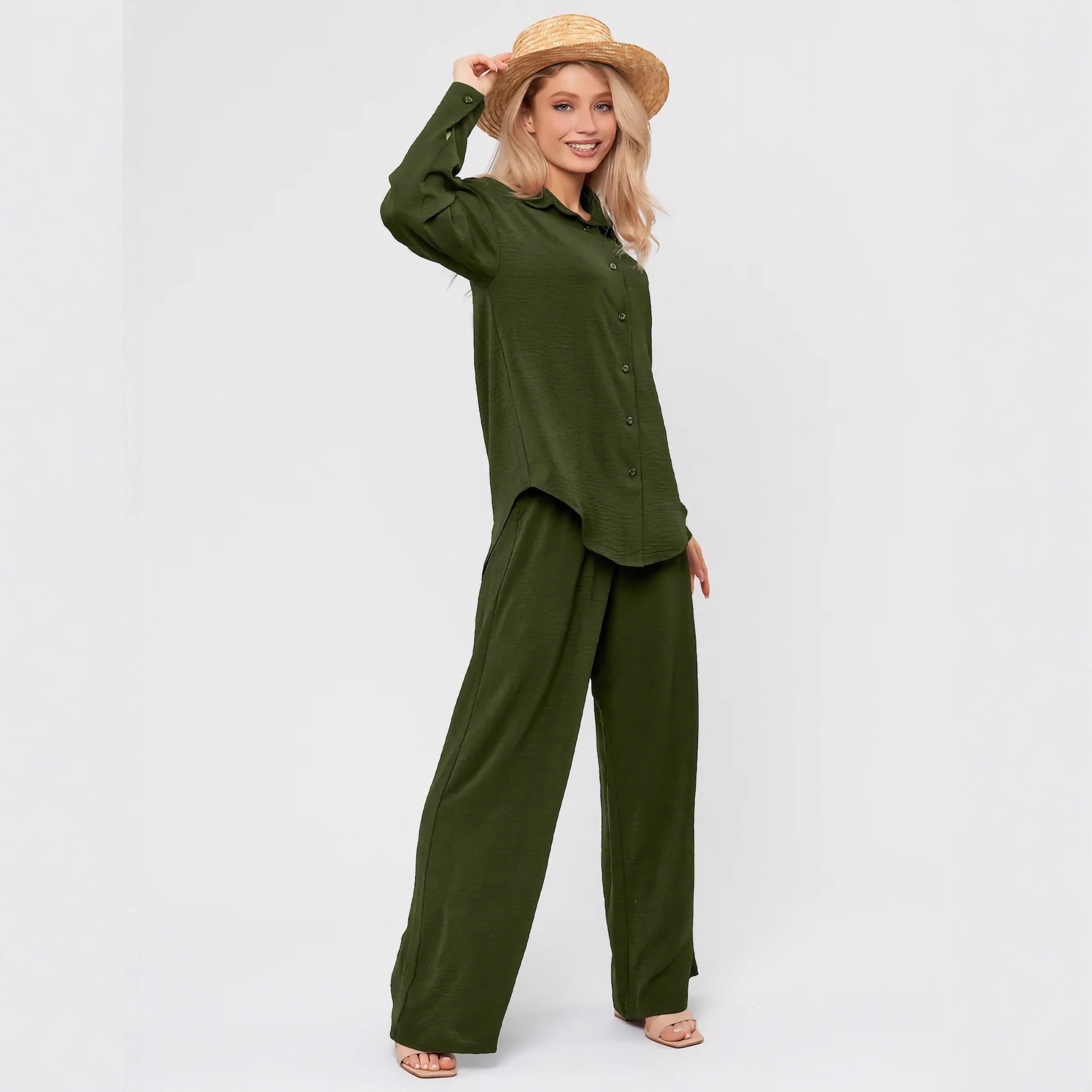 Women's French Chic Loungewear Set - Loose Shirt & Pants Two-Piece