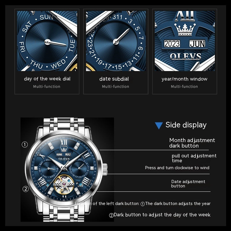 Herren Automatik Uhr Stahl wasserdicht | klassisch multifunktion