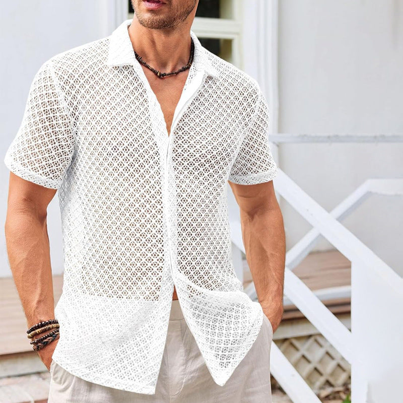 Men's Mesh Shirt | Short Sleeve Summer Beach Breath Casual