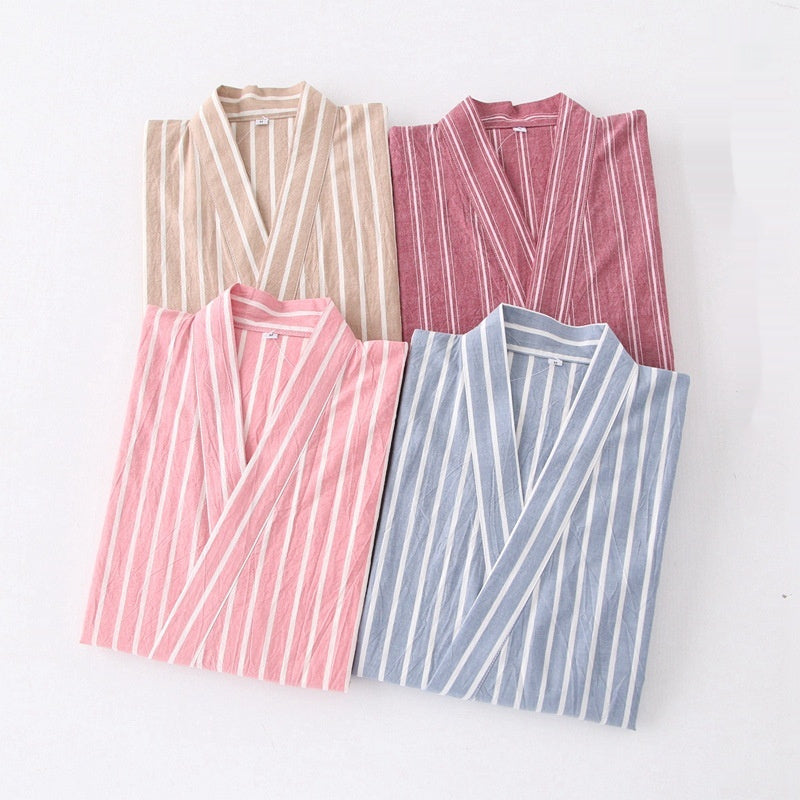 Kimono Pajama Set Cotton | Striped Women Men Loungewear