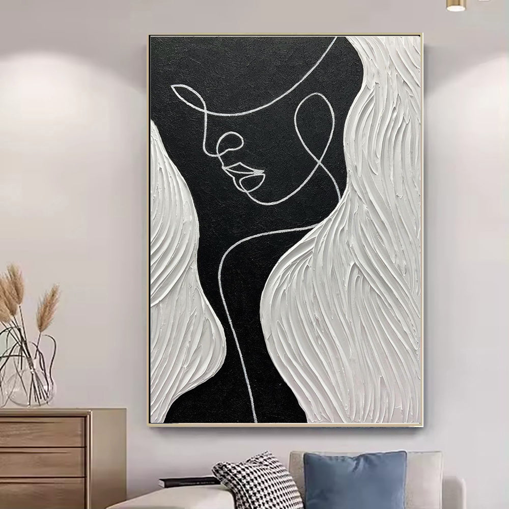 Black and White Portrait Oil Painting | Nordic Abstract Modern Wall Art