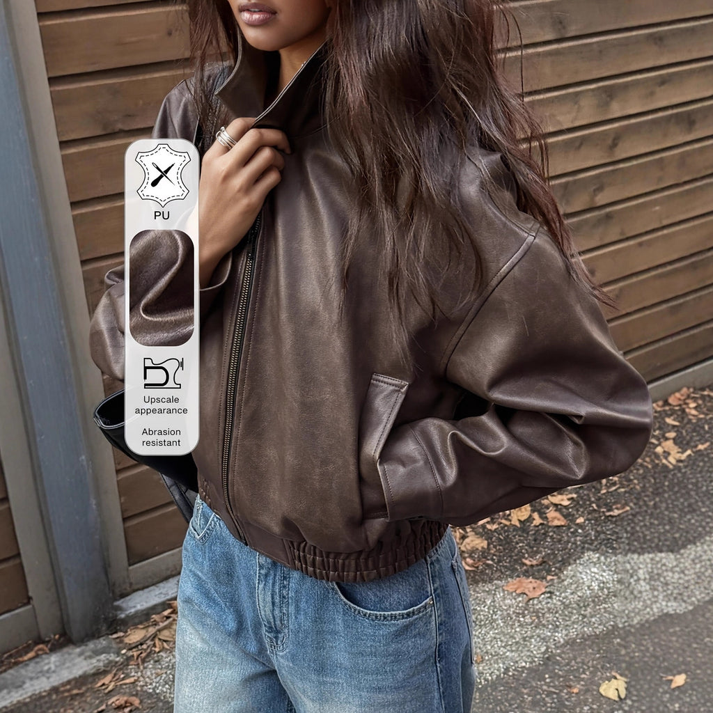 Retro Leather Jacket for Women | Elegant Vintage Leather Coat